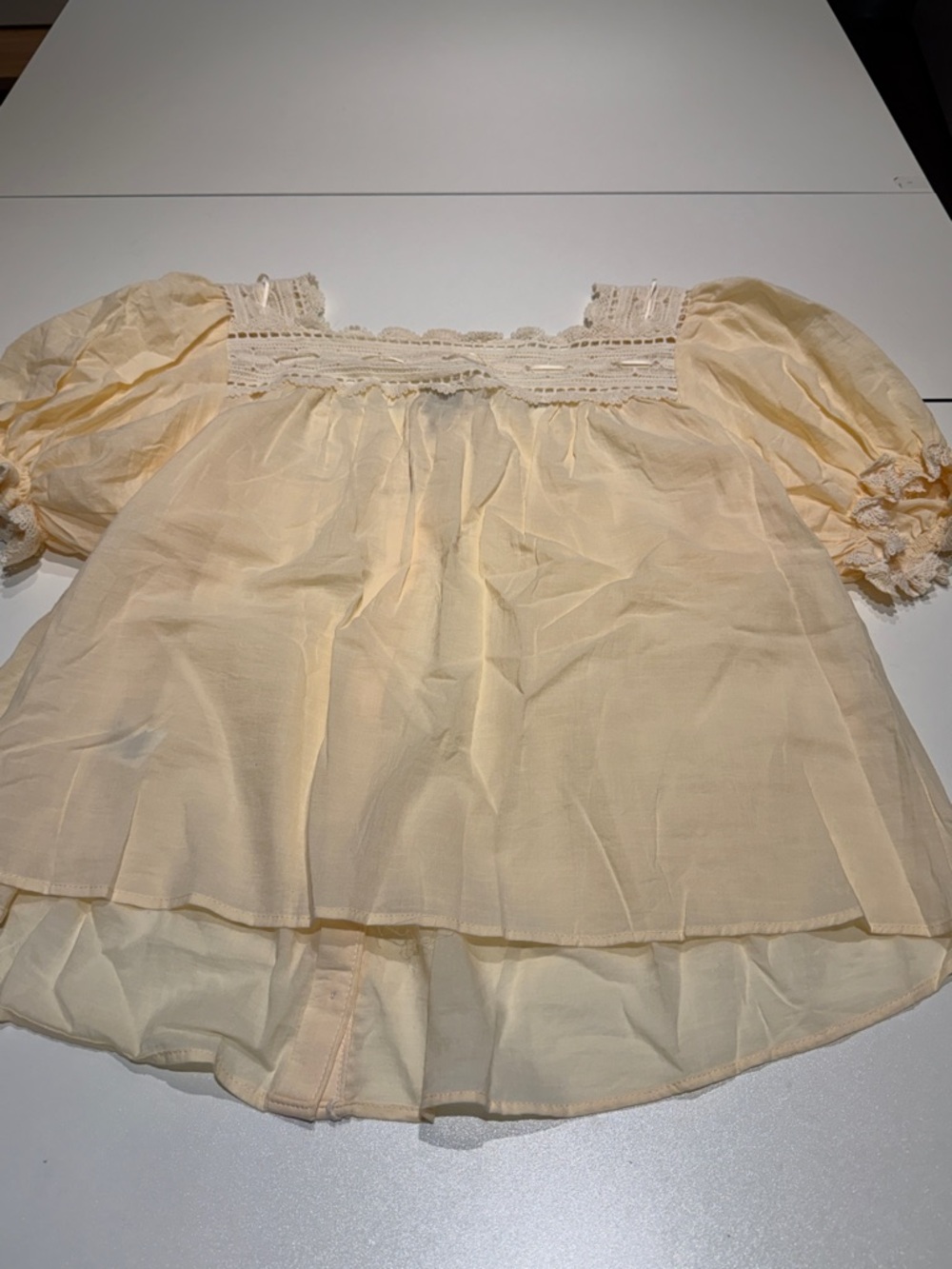 Industry Light Cream Lace-Trim Cotton Peasant Blouse L - Picture 5 of 5